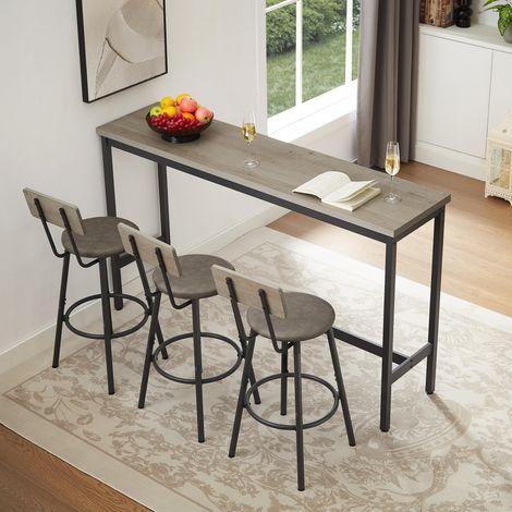 Conjunto de mesa de bar de 160 cm con 3 taburetes de PU, gris y negro, estilo industrial (1/5)