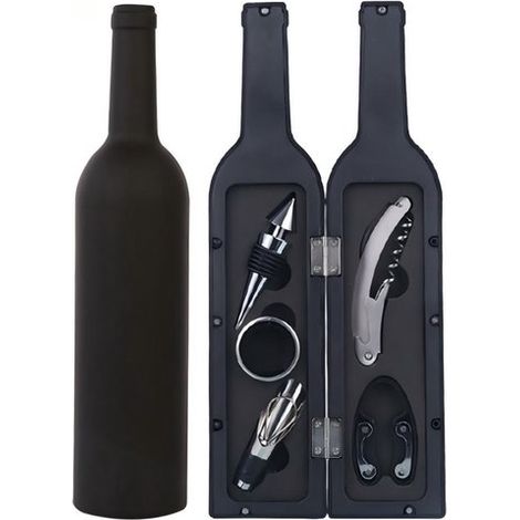 Set apribottiglie - include apribottiglie, beccuccio versatore, tappo di sughero, taglia-capsule e anello antigoccia - 32,577 cm - Nero (1/5)