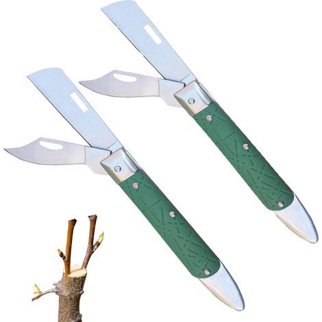 Set mit 2 klappbaren Veredelungsmessern, Veredelungsmessern, Gartenmessern, klappbaren Veredelungsmessern zum Beschneiden, Doppelklingen-Veredelungsmessern, Veredelungsmessern für den Garten, Gartenwe (1/5)