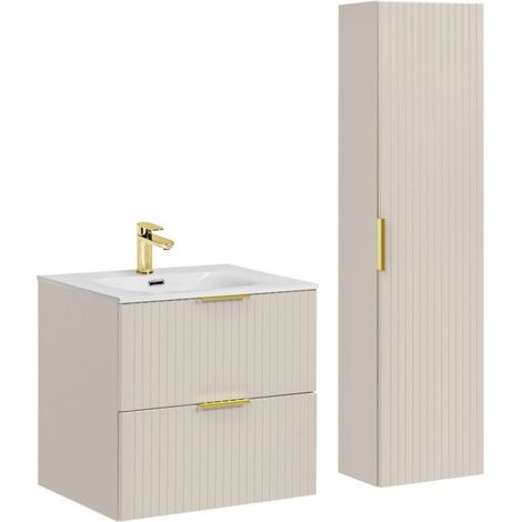 Badezimmer-Set NOXERA 60 cm – Kongo-Braun – Einbauwaschbecken + hängender Schrank
