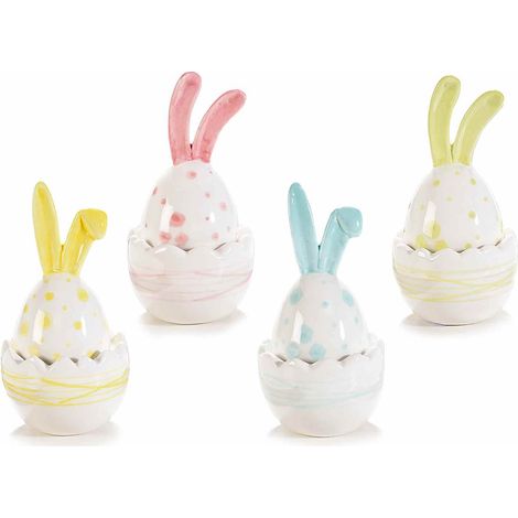 Barattolini pasquali a uovo con orecchie a coniglio in ceramica colorata, set da 8 pezzi, Ø 6 cm x 12 H