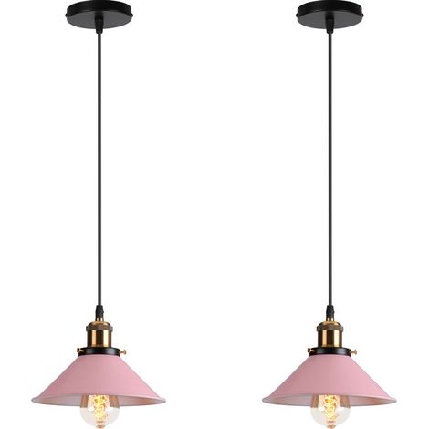 Suspension Luminaire Industrielle 22CM 2pcs Rétro Plafonnier Lustre Suspension pour Couloir Salon Restaurant E27 40W Rose Clair (1/5)