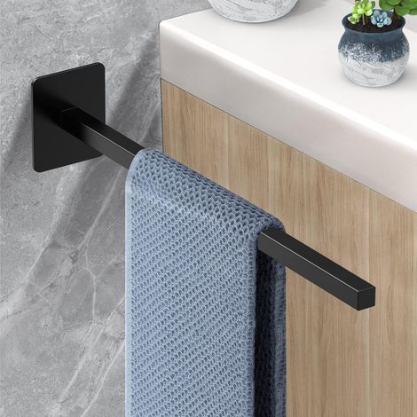 Toallero autoadhesivo de acero inoxidable, no requiere taladrar, negro mate, 39 cm.