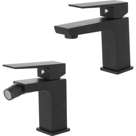 Set miscelatori lavabo e bidet Kubo nero opaco con piletta click-clack (1/5)