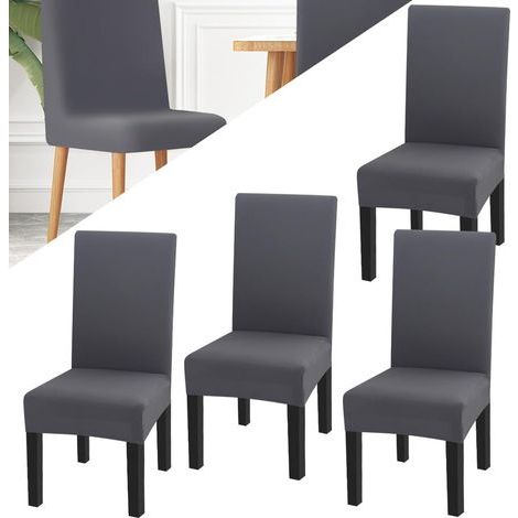 Lot de 4 housses de chaise extensibles en polyester, élastiques, amovibles, lavables, grises, universelles, pour banquet, hôtel, bureau (1/5)