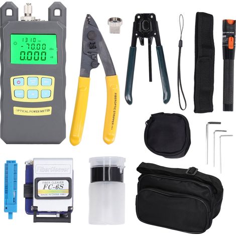 Kit 15 pièces outillage fibre optique, pince 3-en-1, cliveur fibre, interface 2,5mm, OPM, VFL, kit FTTH (1/5)