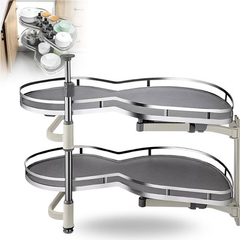 Mécanisme d’Angle en Forme de Haricot pour Meuble Bas de Cuisine, Panier Coulissant Amorti à 2 Niveaux, Rotation 270°, Charge 40 kg – Ouverture de Porte à Gauche 120 cm (1/4)