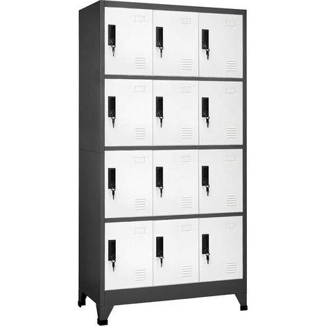 Armoire à casiers Meuble de Rangement - Style Contemporain Anthracite et blanc 90x45x180 cm Acier BV370672 - BonneVie (1/5)