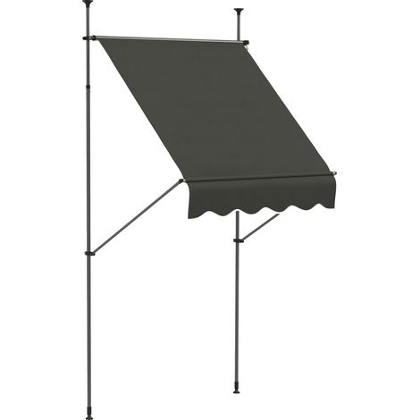 Freistehende, manuell einziehbare Markise, 1,5 m L x 1,2 m B x 2,1–3 m H, verstellbare Neigung, Metall/Aluminium/Polyester, dunkelgrau