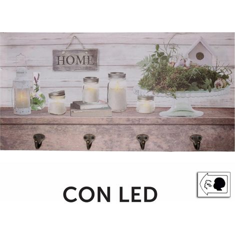 Appendino legno 8 posti con led lanterna cm 60x30x1 (1/4)