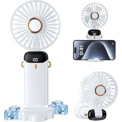 Ventilateur portable 5 en 1 - Blanc - 2500 mAh - Cinq vitesses de ventilation - Pliable - Silencieux - 188 x 90 x 46 mm (1/5)