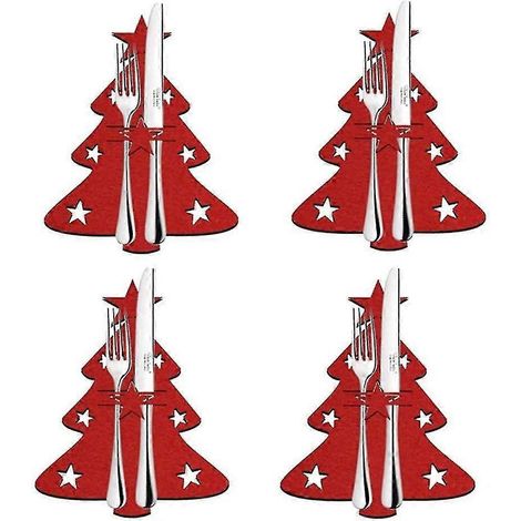 4pcs sac à couverts pour arbre de Noël, sac à couverts porte-couverts, organisateur de couverts unique et exquis, idéal pour table de fête, dîner de Noël (1/5)