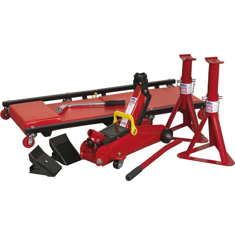 Sealey Lifting Kit 5pc 2 Tonne (Inc Jack, Axle Stands, Creeper, Chocks & Wrench) JKIT01 (1/5)