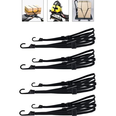 Set mit 4 elastischen 60 cm Gepäckgurten mit Haken zur Befestigung von Helmen und Taschen, Schwarz. (1/5)