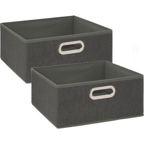 Lot de 2 boîtes de rangement en tissu gris foncé – Pliables avec poignée métal – Dimensions 31x31x15 cm – Structure carton renforcé – Toilinux