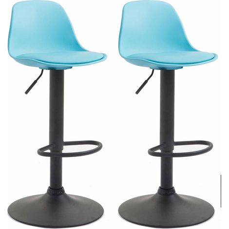 Lot de 2 tabourets de bar Kiel similicuir et coque en plastique Noir Bleu (1/3)
