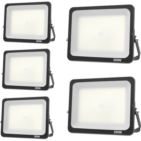 5pcs Projecteur LED 200W, Superlumineux spot extérieur Blanc Froid 6500K, IP66 Eclairage de Sécurité Floodlight lumiere pour Jardin Stade Garage entrepôt Magasin Atelier Dépôt (1/5)