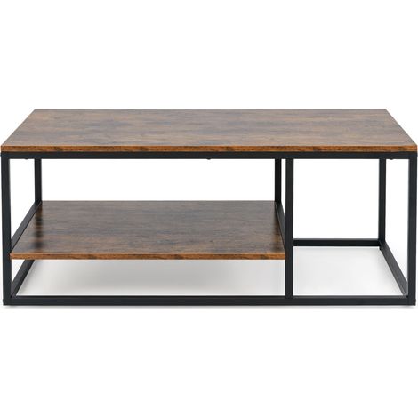 COSTWAY 2-Tier Industrial Coffee Table 105 cm Rectangle Center Table-Brown (1/5)