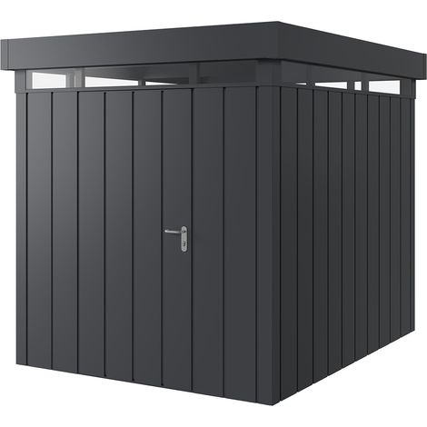 Hörmann Metall-Gerätehaus "Juno" mit Flachdach, JFD6 - Modern, 214 x 262 cm (B x T), anthrazit, 1-flüglige Tür, Anschlag links, mit Lichtband (1/5)