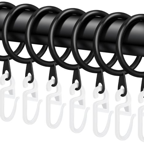40pcs Anneaux de Rideau Noirs en métal et Crochets de Rideau,30mm Diamètre Intérieur pour Rideaux de Douche,Rideaux du Sol au Plafond (Noir) (1/5)