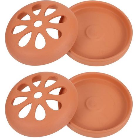 Juego de 2 porta inciensos en espiral de terracota con tapas con diseño floral，natural (1/5)