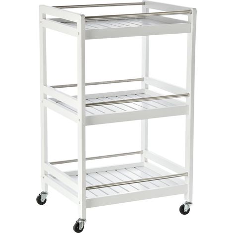 Carrello da Cucina 45x38x78 cm 3 Ripiani in Legno Bianco (1/5)