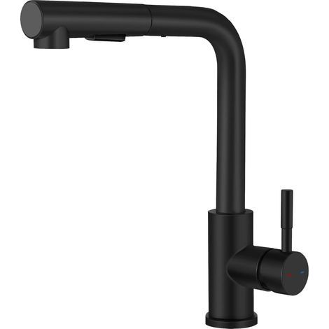 Mitigeur de Cuisine Noir avec Douchette Extractible,Pivotant à 360 ° Robinet de Cuisine 2 Modes de Pulvérisation, Robinetterie évier de Cuisine en Acier Inox 304, Froide/Chaud Disponible (1/5)