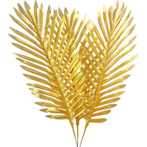 6 Feuilles de Palmier Artificielles Dorées 20" - Plantes Tropicales Fausses en Plastique pour Décoration Maison, Fête Jungle, Anniversaire, Mariage, Fournitures de Décor Grandes Feuilles Similées (1/5)