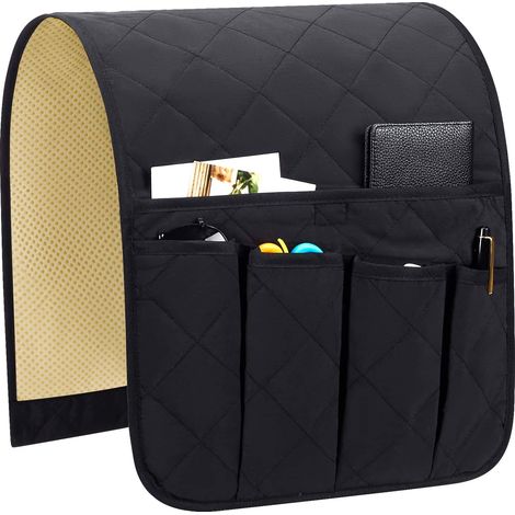 Organizador antideslizante con 5 compartimentos para mando a distancia, smartphone, libro, revistas, iPad (negro) – para sofá, sillón, silla. (1/5)
