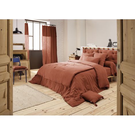 Housse de couette 280 x 240 cm King Size - Double gaze - MILA Terracotta (1/5)