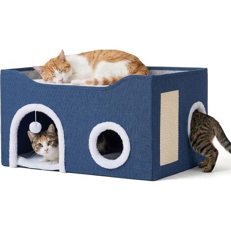 Cuccia pieghevole per gatti con tiragraffi, blu, 34x60x40 cm (1/5)