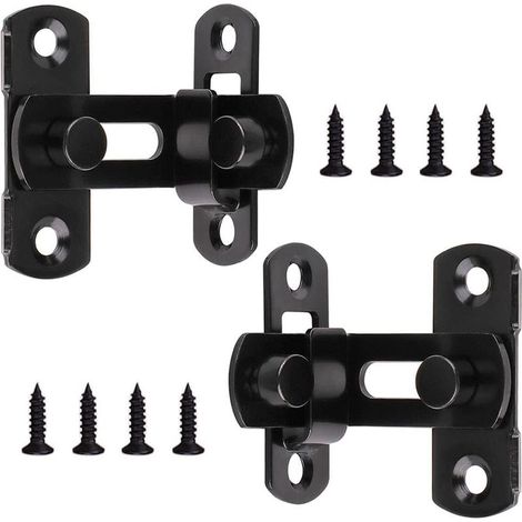 Loquets de porte à angle droit en 2 pièces, loquet à bascule, verrou de porte en acier inoxydable, boucle de porte, pêne dormant, boulons de verrouillage avec vis pour portes et fenêtres, noir (1/5)