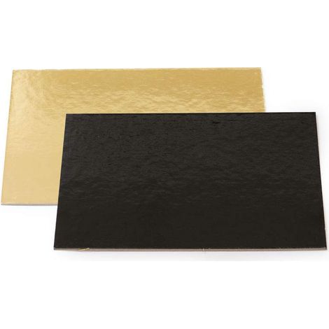 Assiette sous-gâteau en Carton, Revêtue de Plastique, Épaisseur de 3 mm, Idéale pour présenter et Servir des gâteaux, Couleur Or et Noir, Rectangulaire 30 x 40 cm. (1/4)
