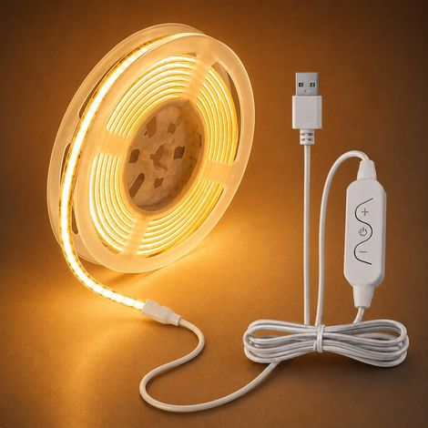 Ruban LED COB 1m,Blanc chaud 2700 K, Intensité variable, 5 V CC (1/5)