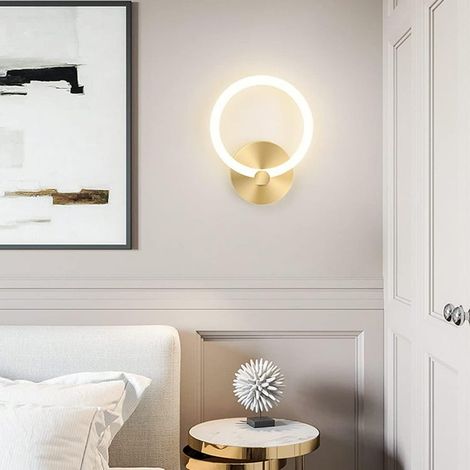 Applique da parete a LED per interni, moderna, rotonda, in oro, da comodino, 19 cm, per soggiorno, corridoio, camera da letto, 10 W (bianco caldo 3000 K) (1/3)