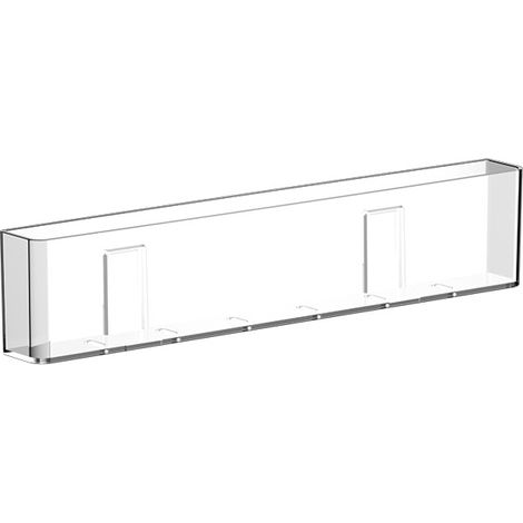 Esta estantería de pared de acrílico transparente es perfecta para guardar libros, revistas y objetos decorativos delgados. Mide 45 cm de largo, 5,2 cm de ancho y 9 cm de alto. (1/3)