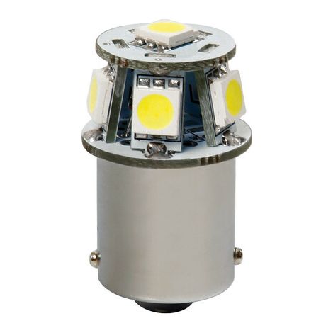 12V Led Series - 6 SMD x 3 chips - (P21W) - BA15s - 1 pz  - Scatola - Bianco - Doppia polarità (1/4)