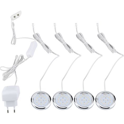 4 spots LED sous meuble, 220 V, prise européenne, blanc chaud (1/5)