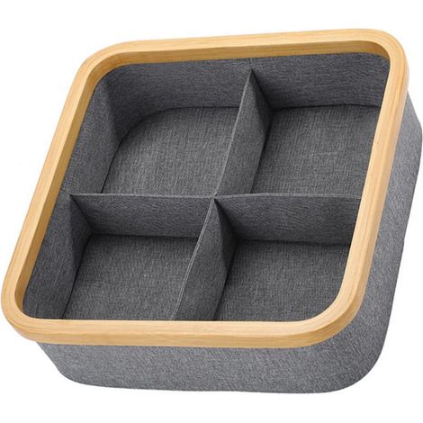 Boîte de rangement — Panier de rangement en bambou et feutre (avec couvercle) : un organiseur décoratif compartimenté pour cosmétiques, chaussettes et sous-vêtements.