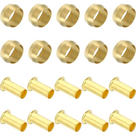 Embouts de Manchons de Compression en Laiton pour 3/8" OD Tuyau Tube, 20 Pcs Kit d'Assortiment de Raccords d'Insert de Compression Laiton Virole Laiton pour Tuyau de Gaz, d'Eau (1/5)