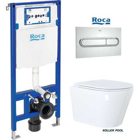 Bâti-support ROCA Duplo One pack réservoir encastrable et plaque PL1 Chrome Brillant avec WC suspendu ORION Blanc Brillant Vortex par KP (1/5)