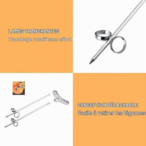 Stainless Steel Spiral Vegetable Cutter Manual Carving Roll Potato Carrot Cucumber Kitchen Tray Decoration Vegetable Knife Spira Carving Tool  pomme de terre, carotte, concombre, rouleau de sculpture, (1/4)