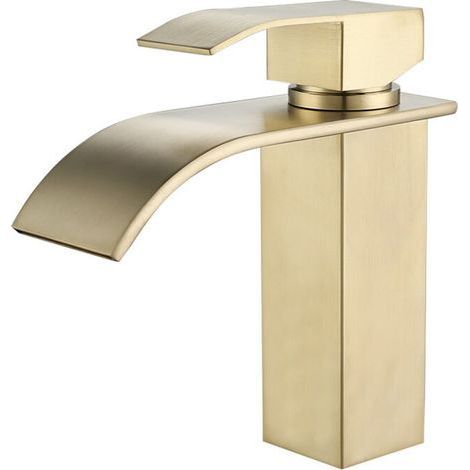 TAISHENGDA-Petites Ecrevisses – Robinet mitigeur lavabo cascade en acier inoxydable – Finition dorée brossée – Noyau en céramique – Installation facile G3/8'' (1/5)