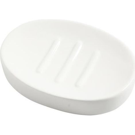 Porte-savon - Céramique - Ovale - Émaillé blanc - Personnalisable - 13,5 cm x 10 cm x 2,5 cm
