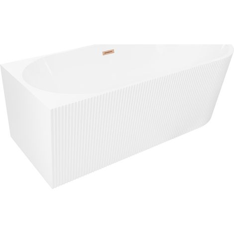Mexen Silo vasca da bagno indipendente ad angolo sinistro rigata 170 x 80 cm, bianca, tracimazione in rame spazzolato (1/5)