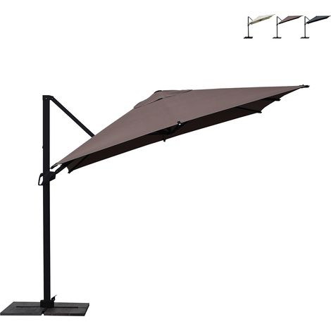 Parasol déporté rétractable en aluminium 3x3 pour jardin Antibes - Marron