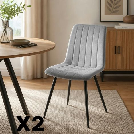 Chaise tissu gris clair à coutures verticales (x2) LORA