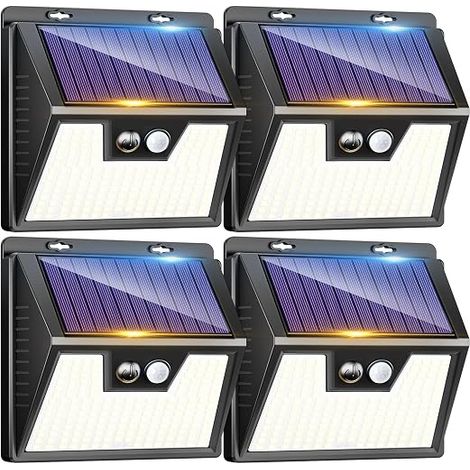 Set of 4 Solar Motion Detector Lights, 176 LED Outdoor Light, IP65 Waterproof Solar Spot Light, 3 Modes Outdoor Lighting, Outdoor Spotlight for Garden Garage, Cool White (1/5)