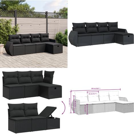 Salon de jardin 5 pcs avec coussins noir résine tressée - Ensemble Salon De Jardin - Mobilier Extérieur - Canapé Jardin - Chaise Lounge - Set Salon - Home & Living (1/5)