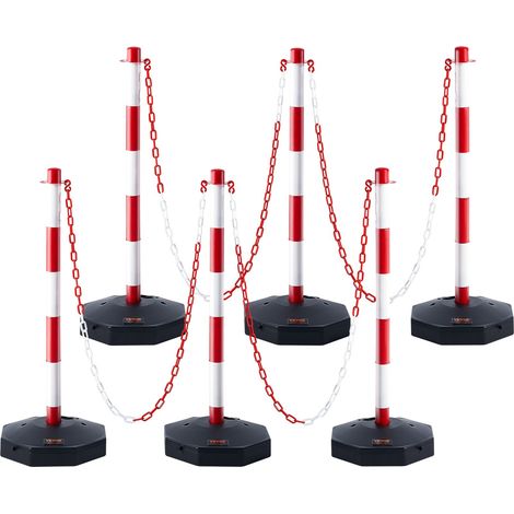 Poteau de Signalisation 6PCs Poteau de Délimitation sur Socle Remplissable Hauteur Réglable Cône de Signalisation Longue Chaine 2 m pour Contrôle de Circulation Chantier Parking Rouge et Blanc (1/5)